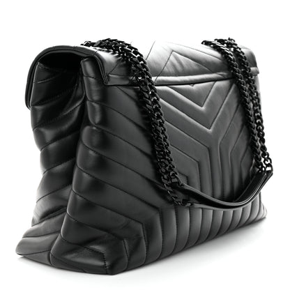 Saint Laurent Calfskin Y Quilted Monogram Monochrome Large Loulou Chain Satchel Black 3 of 12