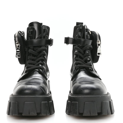 Prada Spazzolato Rois Nylon Metal Triangle Logo Monolith Pouch Pocket 55mm Boots 37 Black 5 of 16