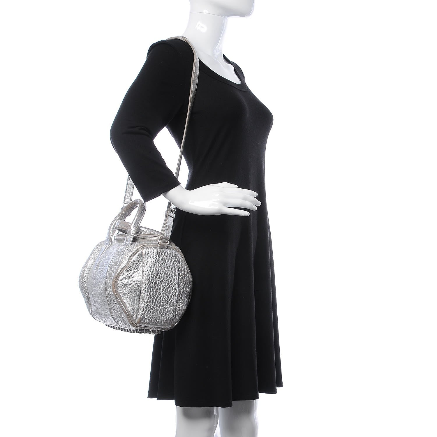 Alexander Wang Metallic Pebbled Lambskin Rockie Rhodium Silver 3 of 18