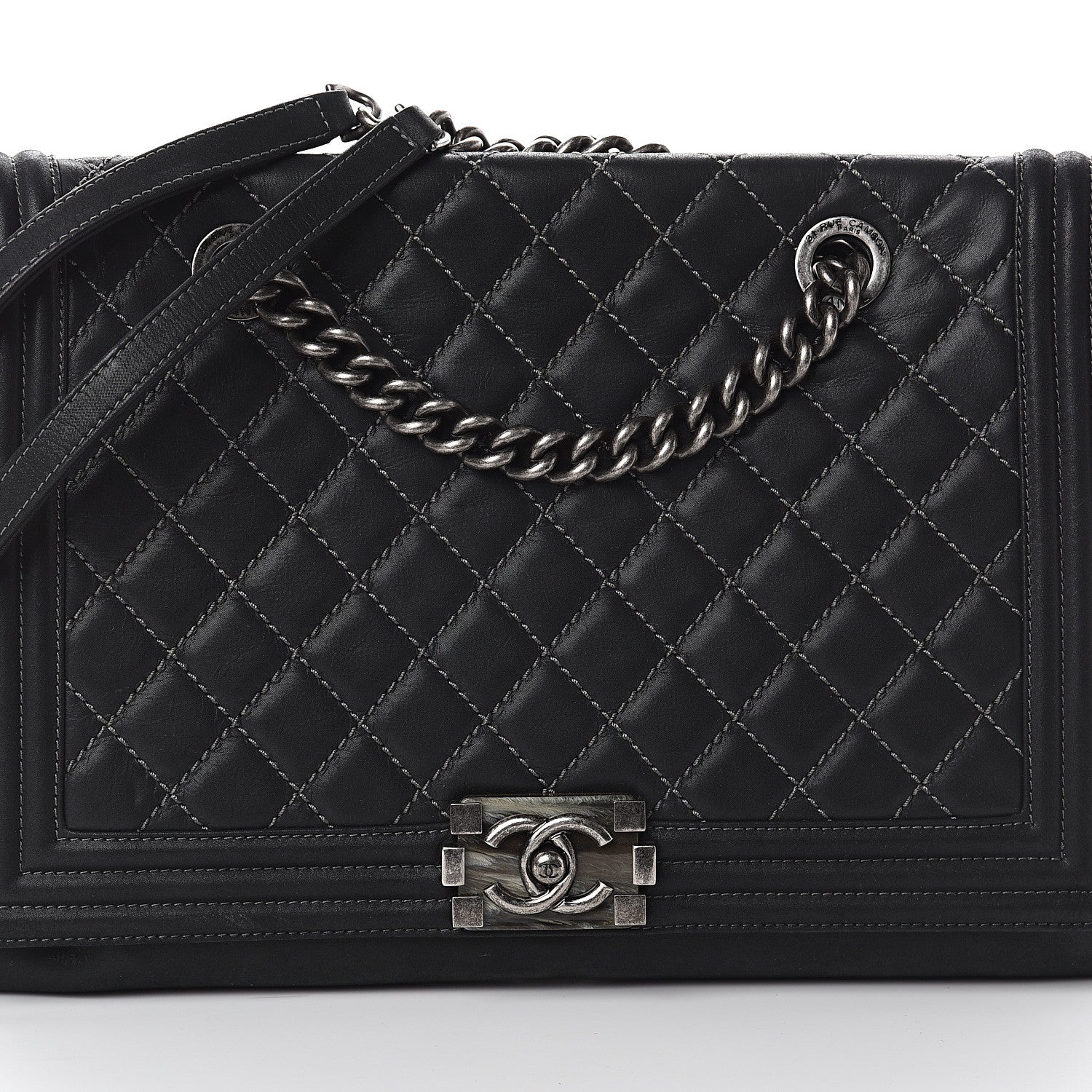Chanel Calfskin Stitched Large Boy Shopping Tote Black 7 of 9