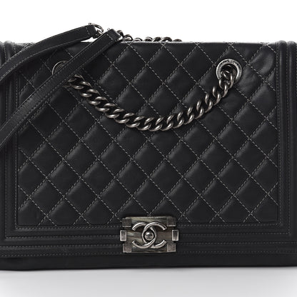 Chanel Calfskin Stitched Large Boy Shopping Tote Black 7 of 9