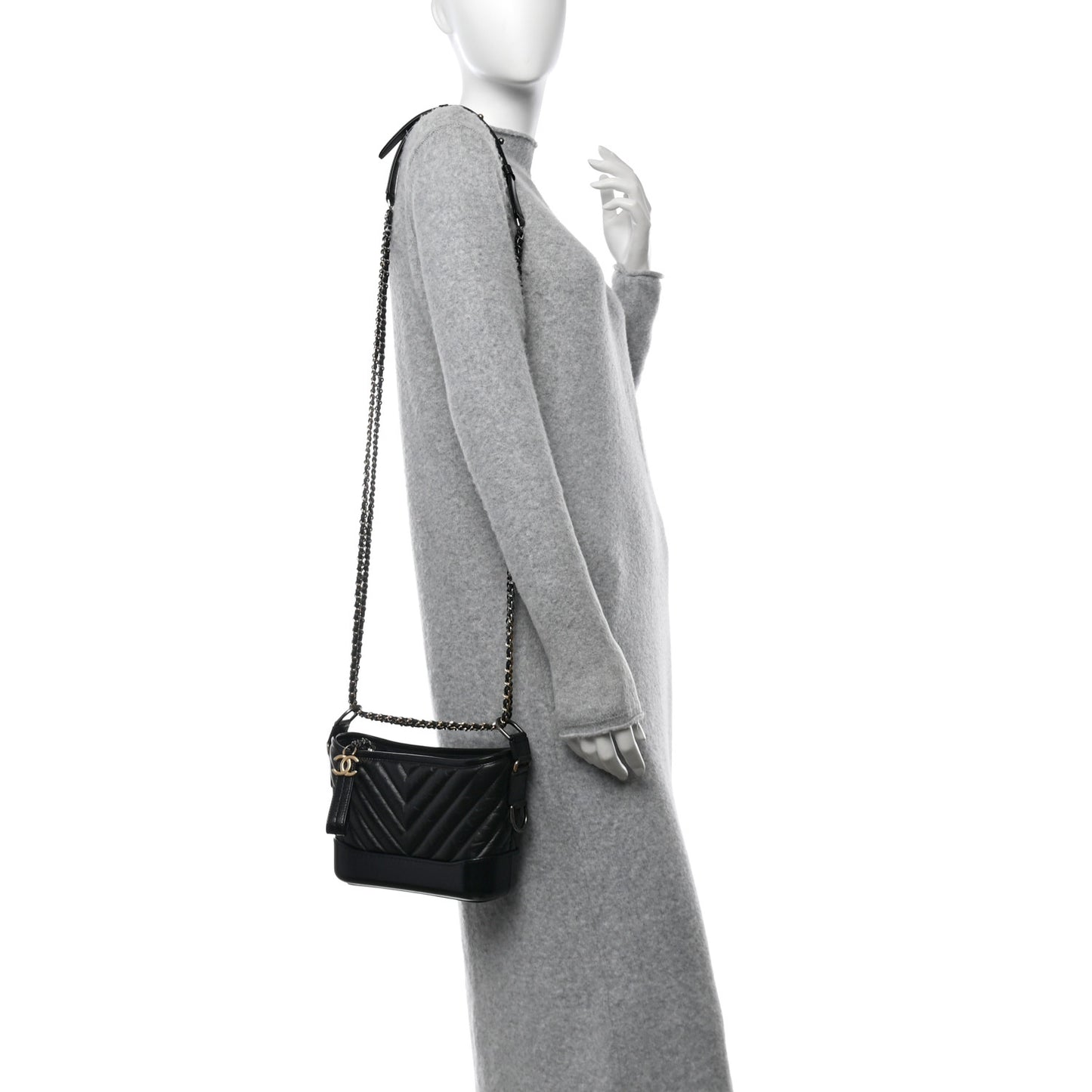 Aged Calfskin Chevron Quilted Small Gabrielle Hobo Black