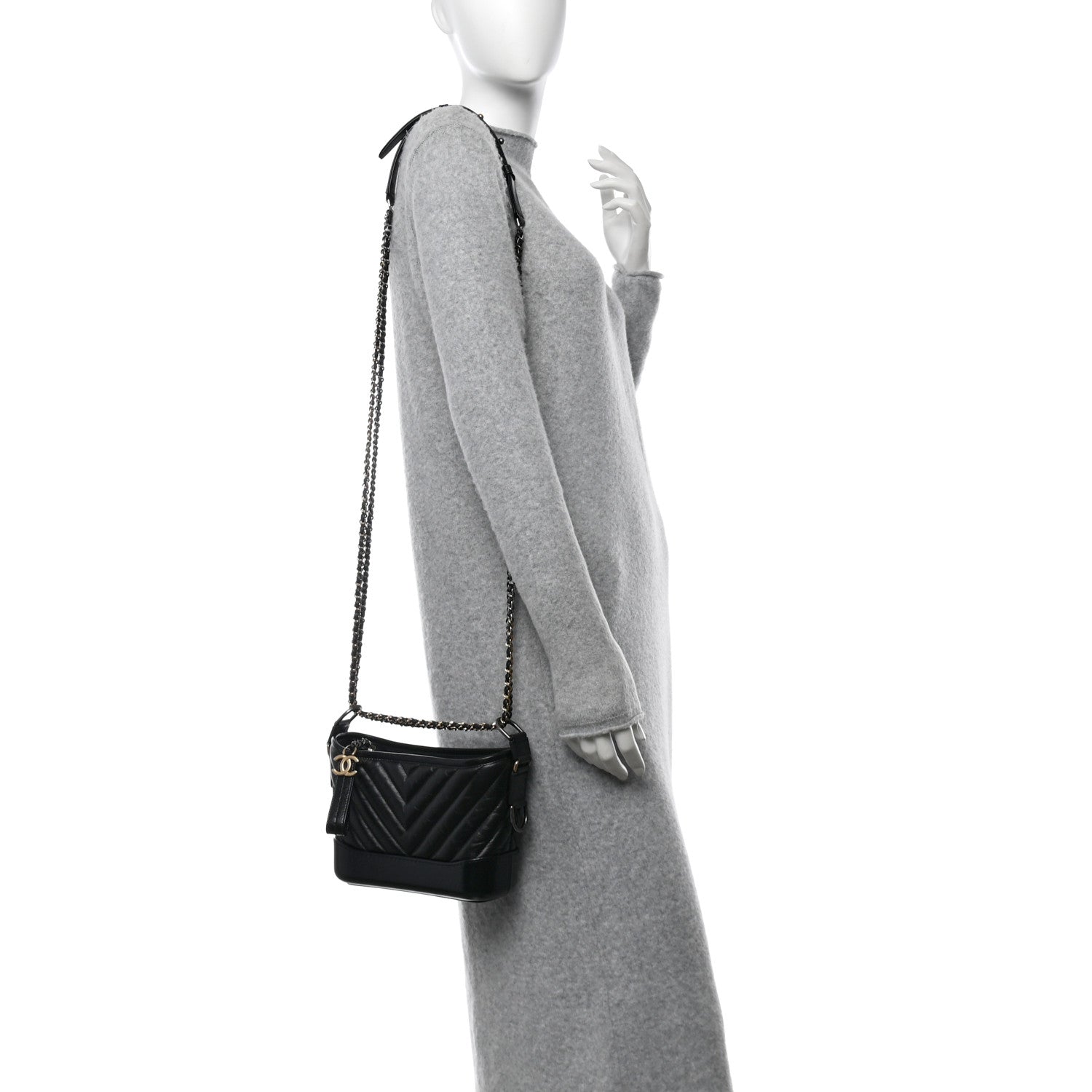 Chanel Aged Calfskin Chevron Quilted Small Gabrielle Hobo Black 2 of 10