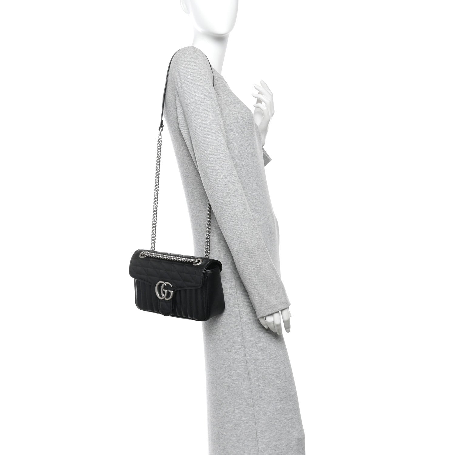 Gucci Calfskin Matelasse Aria Small GG Marmont Shoulder Bag Black 2 of 10
