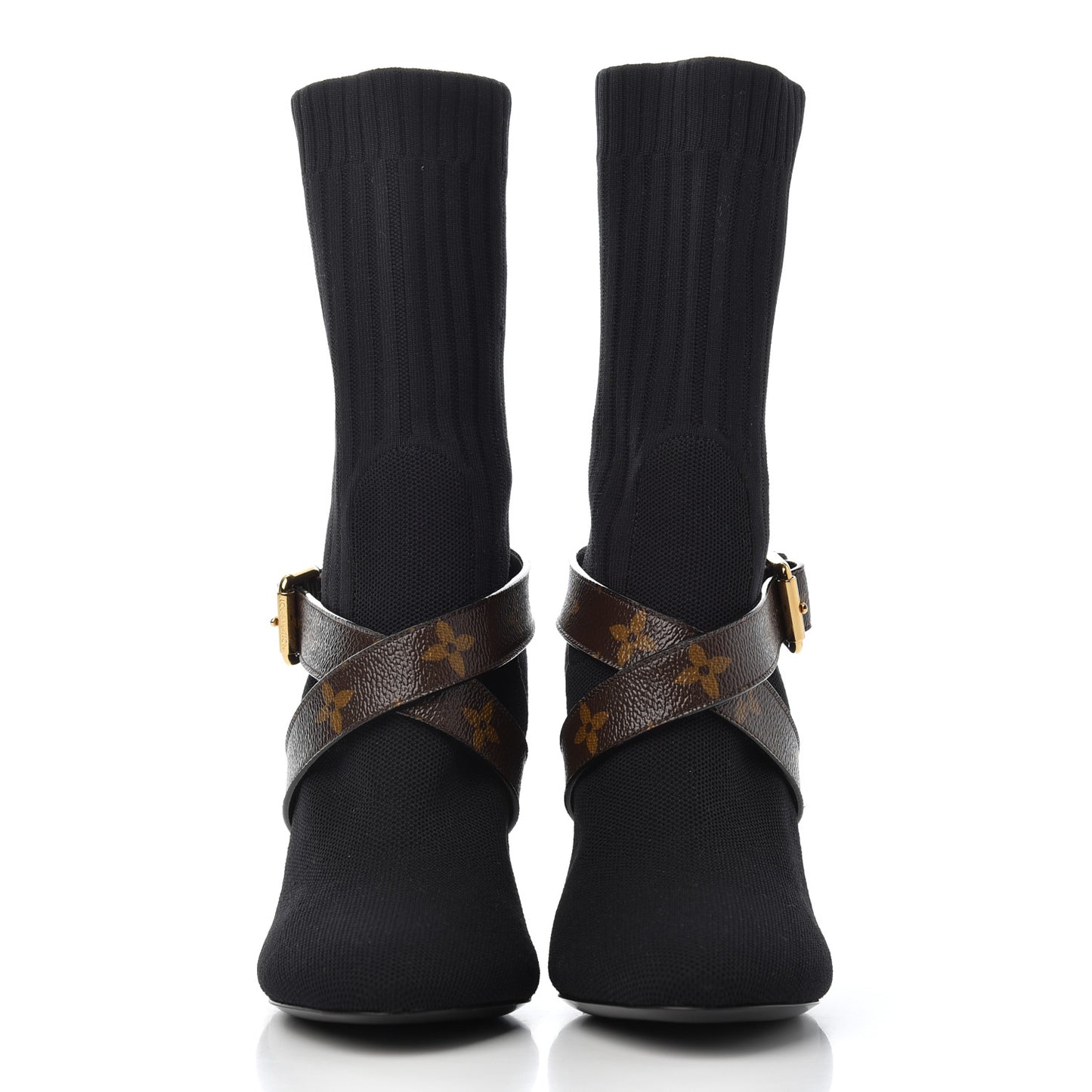 Monogram Stretch Fabric Silhouette Ankle Boots 35 Black