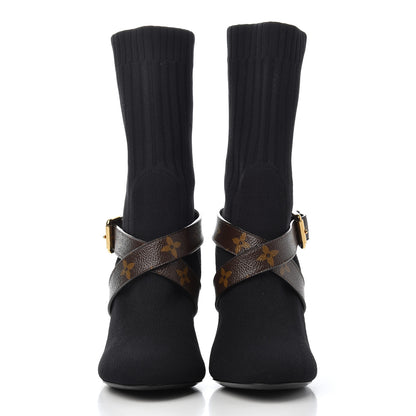 Louis Vuitton Monogram Stretch Fabric Silhouette Ankle Boots 35 Black 2 of 13