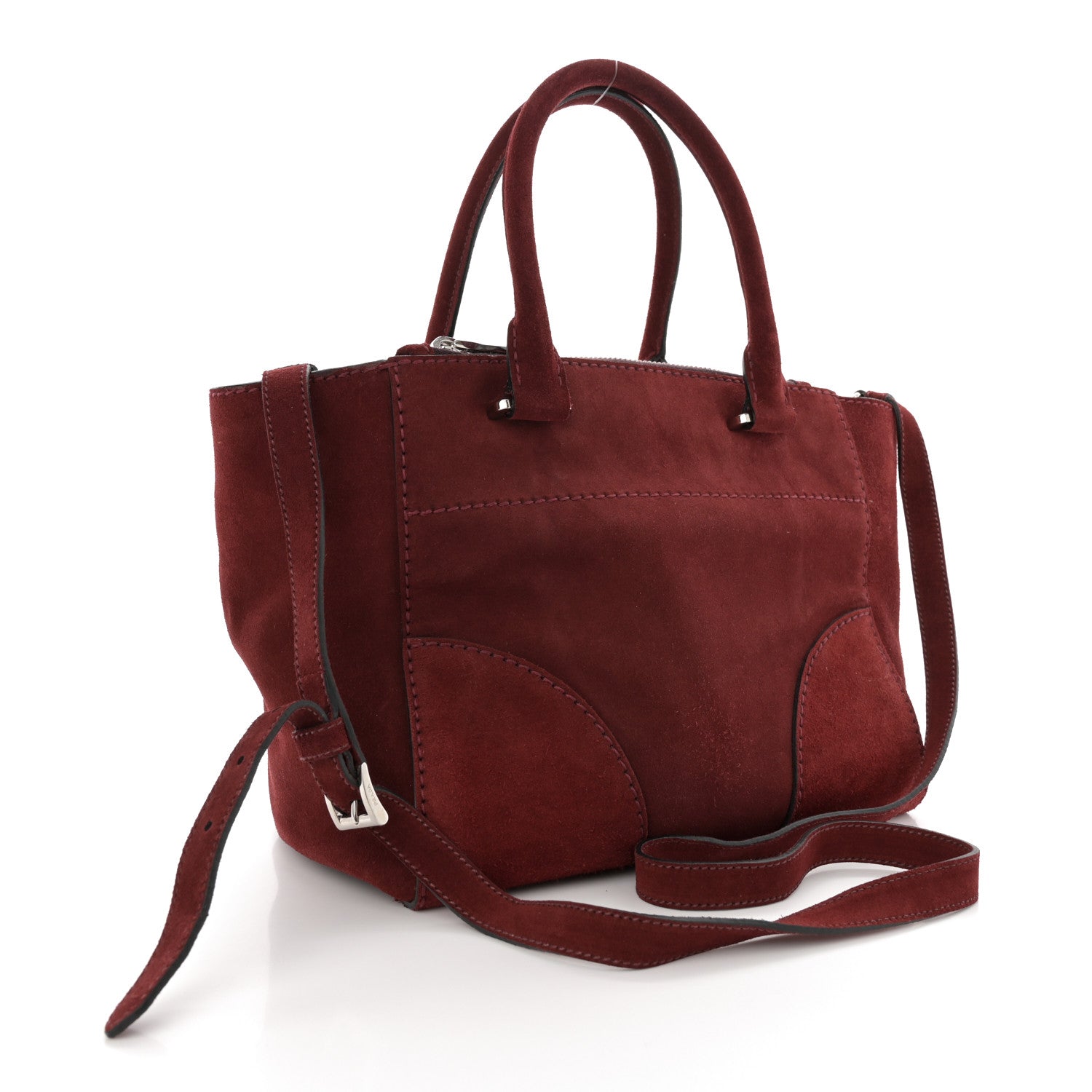 Prada Suede Scamosciato Stitched Small Twin Pocket Tote Porpora 3 of 16