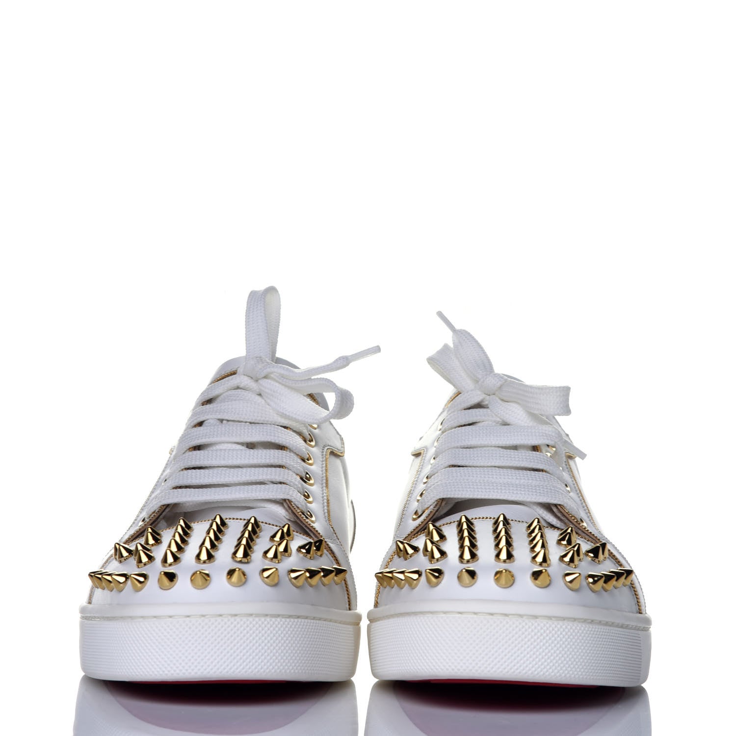 Christian Louboutin Calfskin Spikes Womens Rush Flat Sneakers 39 White Gold 2 of 9