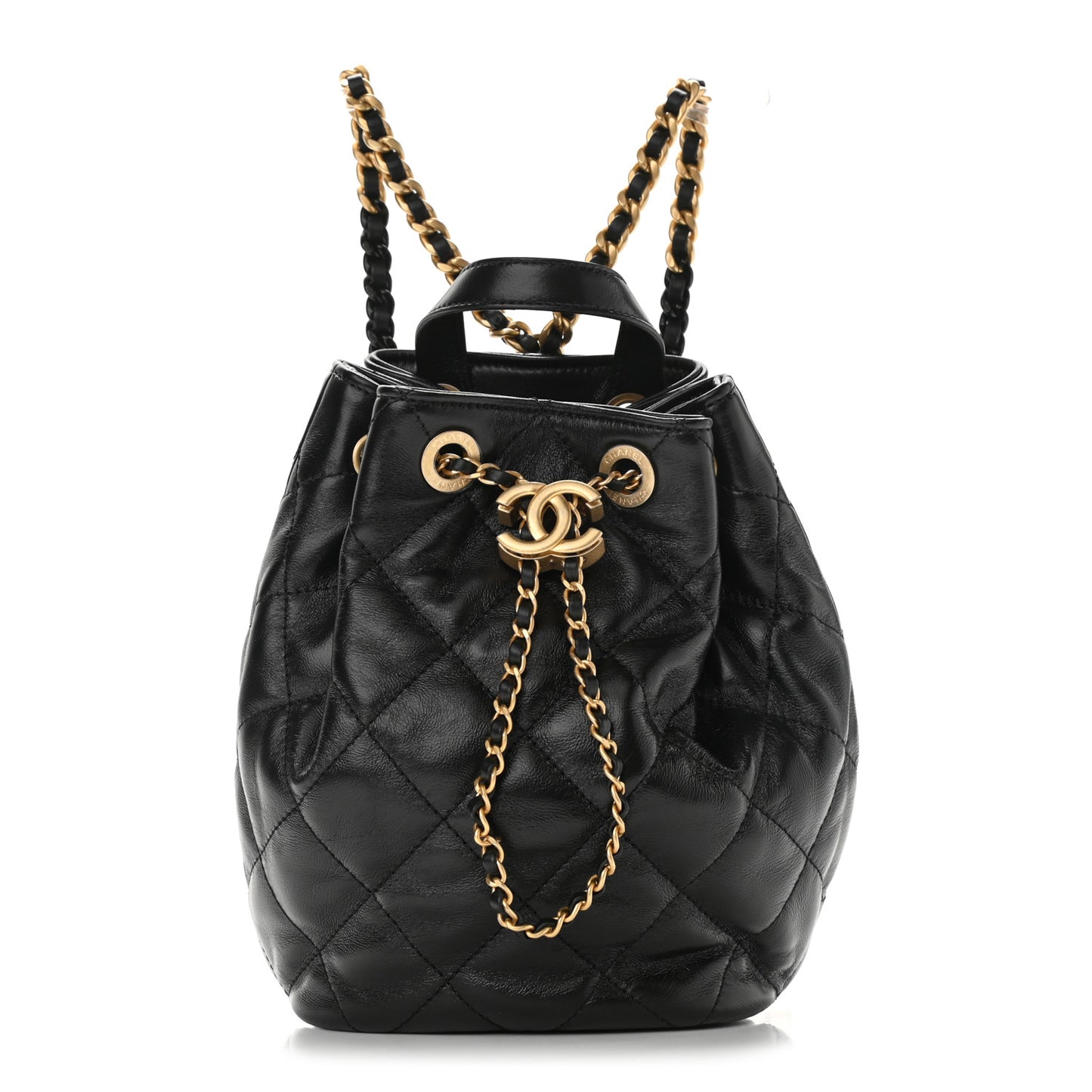 Calfskin Quilted CC Chain Bucket Backpack Black