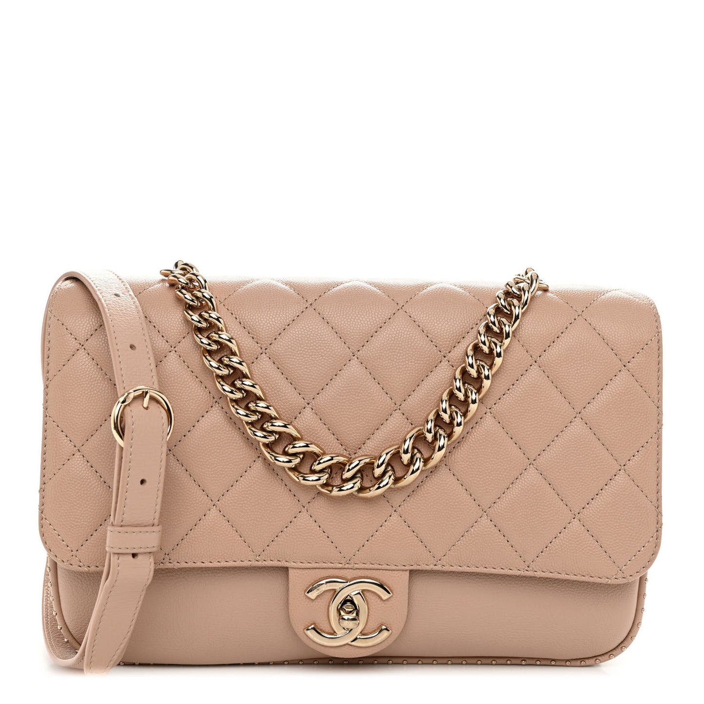 Caviar Quilted Large Studded Flap Beige