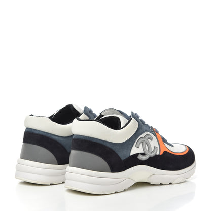 Chanel Nylon Calfskin Suede CC Womens Sneakers 41 Dark Navy White 3 of 14
