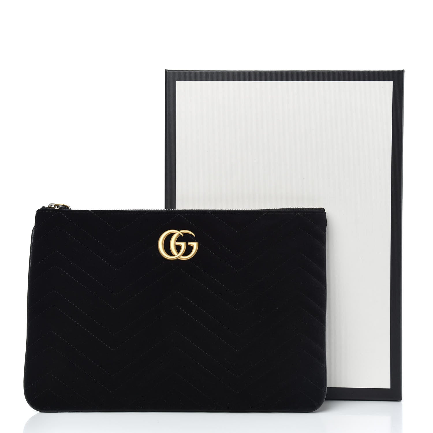 Gucci Velvet Matelasse GG Marmont Zip Pouch Black 9 of 9