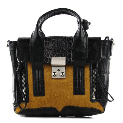 3.1 Phillip Lim 3.1 Calf Hair Calfskin Crocodile Embossed Mini Pashli Satchel Antique Grey Olive 1 of 12