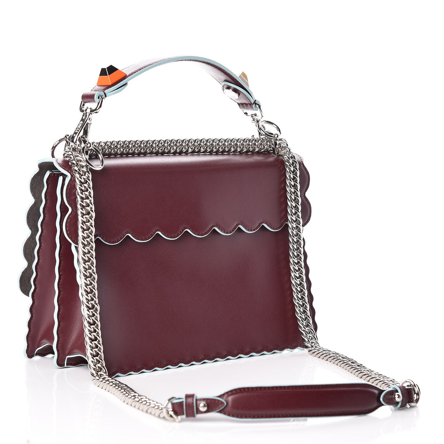 Vitello Liberty Scalloped Studded Kan I Shoulder Bag Bordeaux
