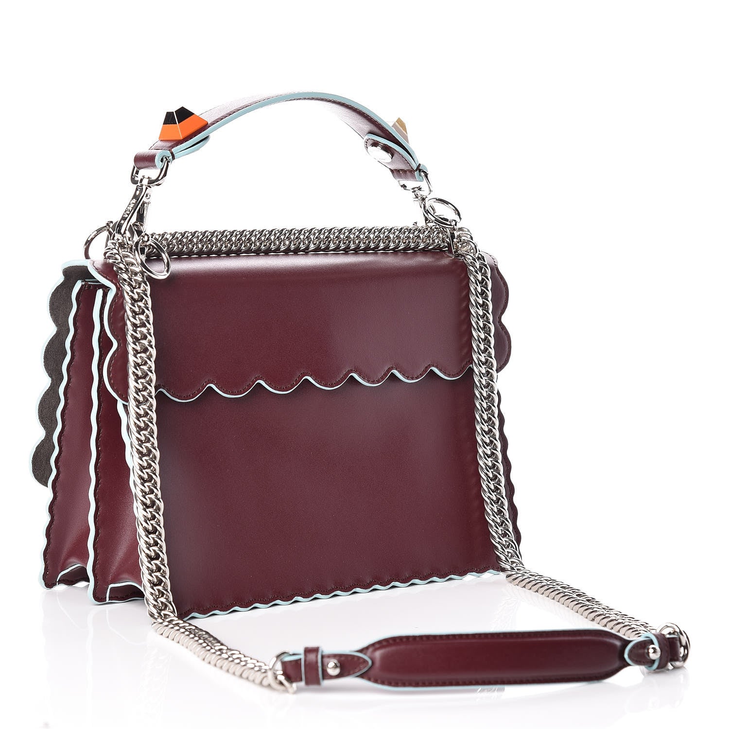 Fendi Vitello Liberty Scalloped Studded Kan I Shoulder Bag Bordeaux 3 of 10