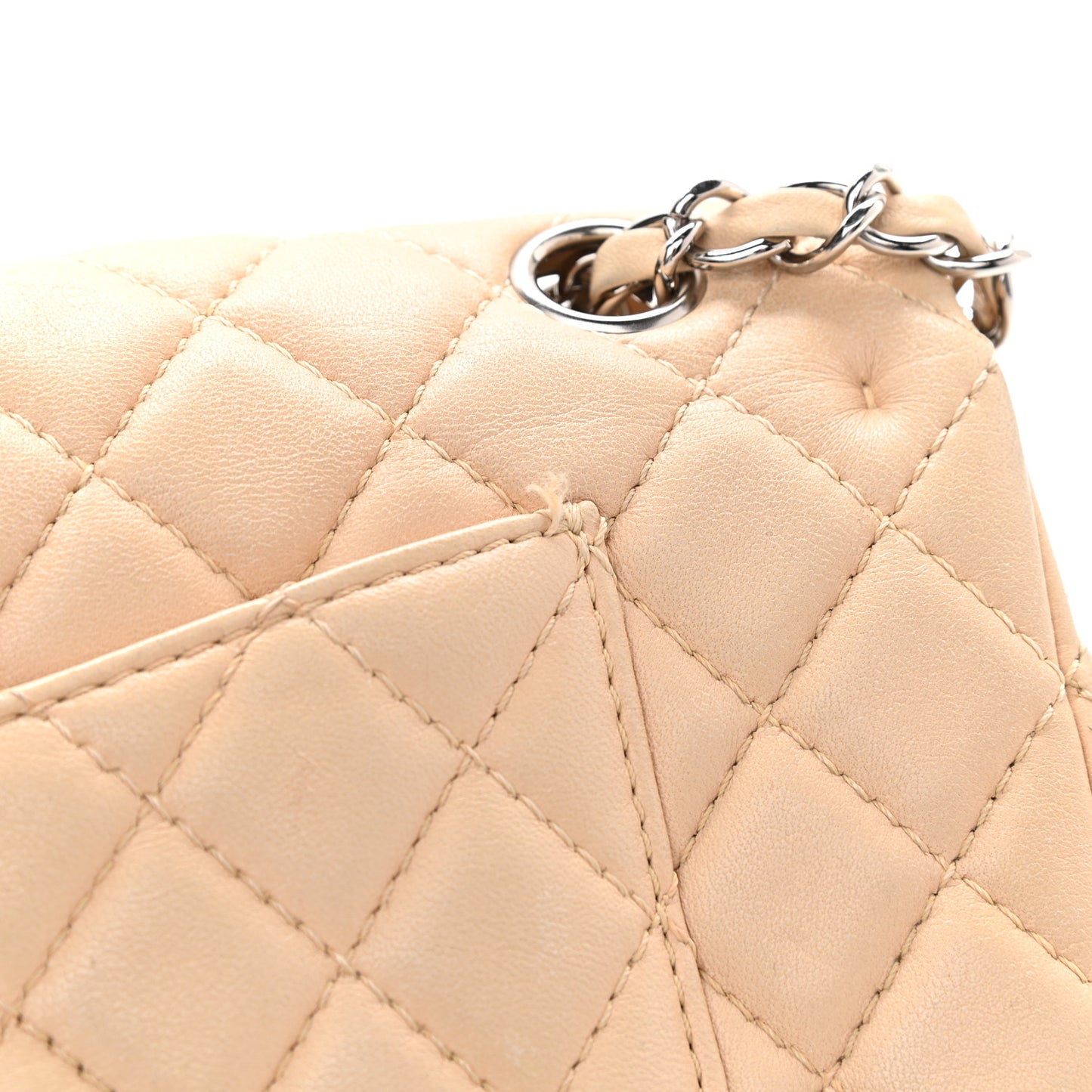 Lambskin Quilted Medium Double Flap Beige