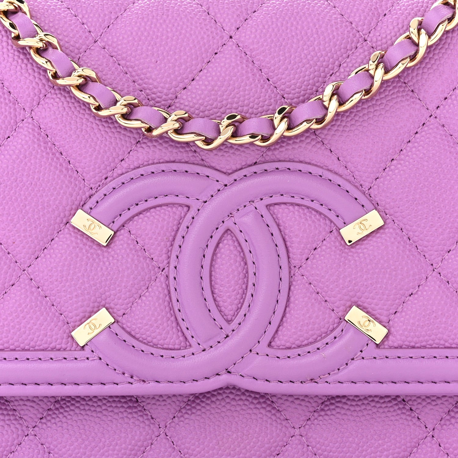 Chanel Caviar Quilted CC Filigree Wallet On Chain WOC Purple 9 of 12