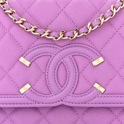 Chanel Caviar Quilted CC Filigree Wallet On Chain WOC Purple 9 of 12