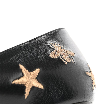 Gucci Quentin Goatskin Bee Star Embroidered GG Marmont Fringe 50mm Loafer Pumps 37 Black 15 of 17