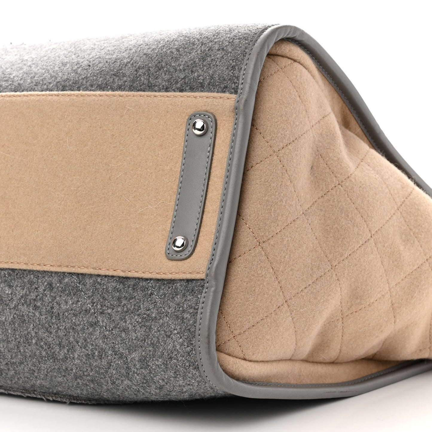 Wool Felt Calfskin Large Deauville Tote Grey Beige