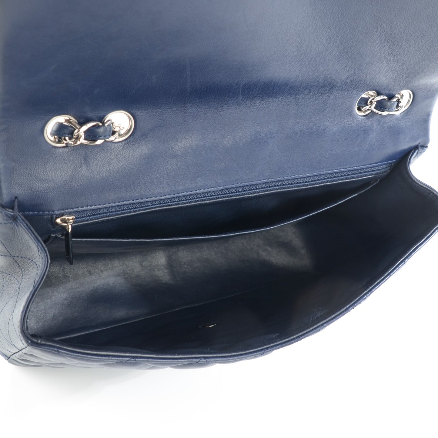 Lambskin Quilted Jumbo Single Flap Dark Blue