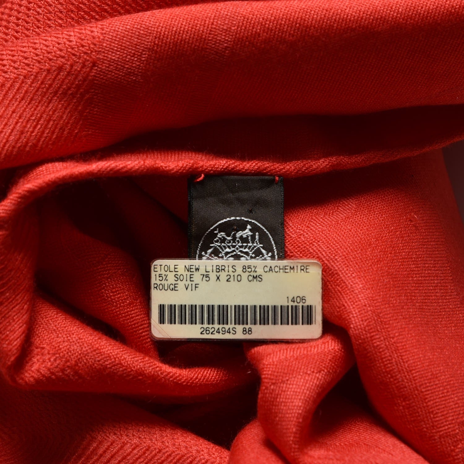 Hermes Cashmere Silk Jacquard New Libris Scarf Rouge Vif 4 of 5