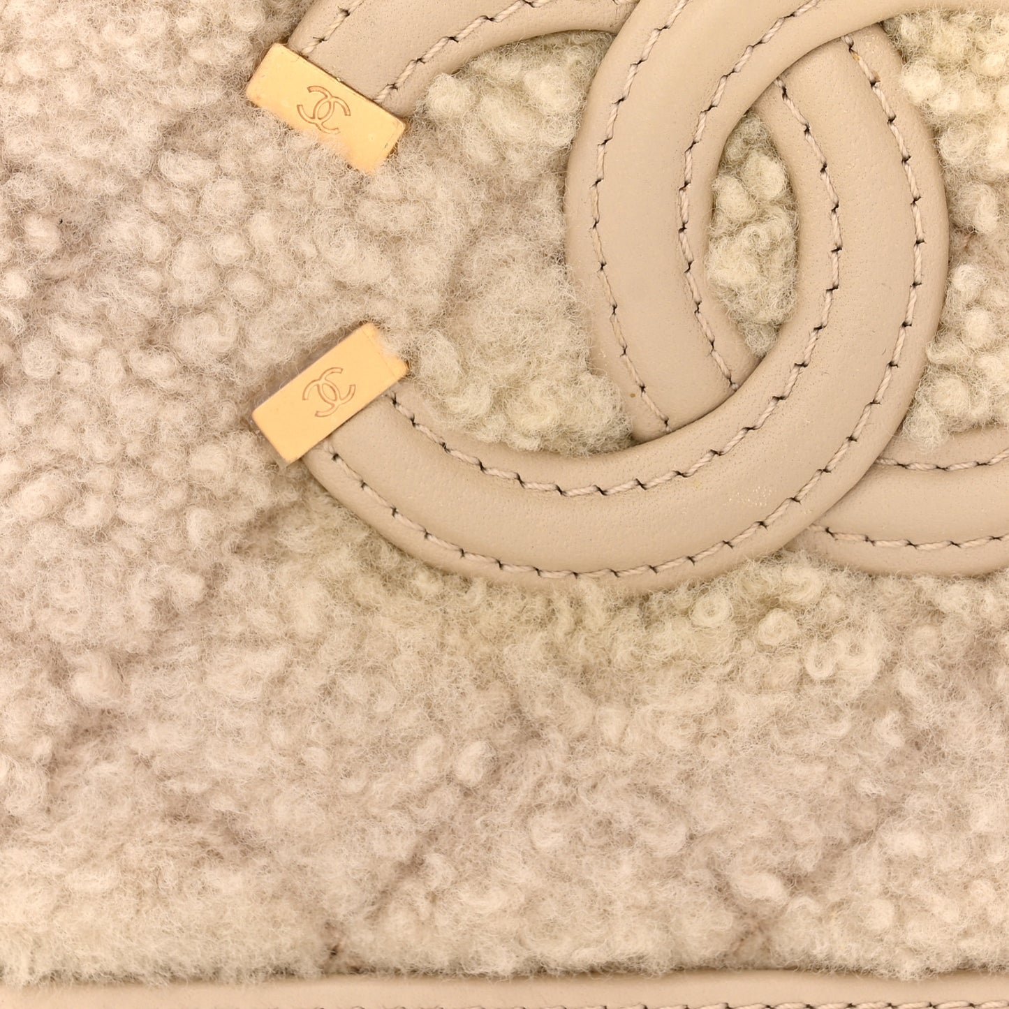 Shearling Lambskin Quilted Small CC Filigree Vanity Case Beige