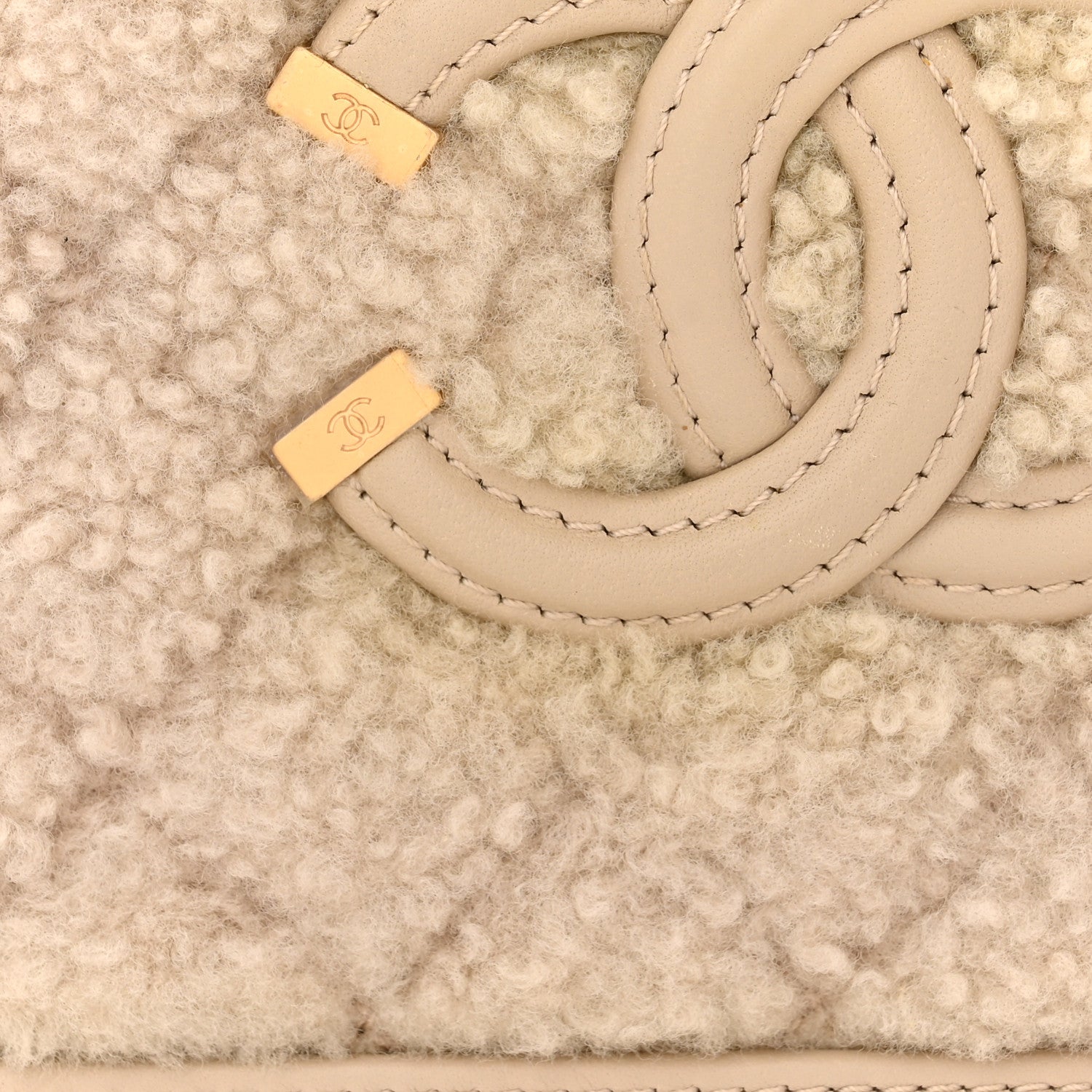 Chanel Shearling Lambskin Quilted Small CC Filigree Vanity Case Beige 11 of 12
