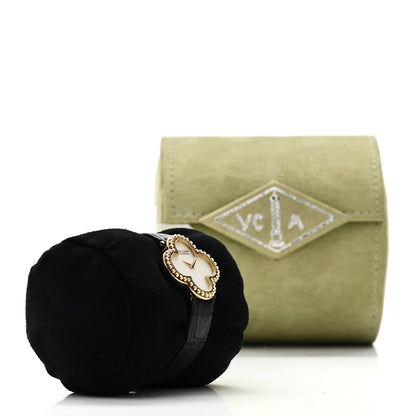 Van Cleef & Arpels 18K Yellow Gold Alligator Mother of Pearl 25mm Alhambra Quartz Watch 5 of 5