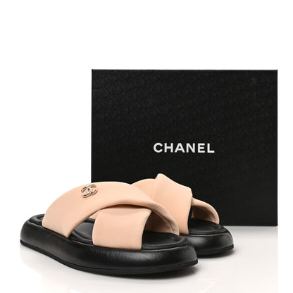 Chanel Fabric CC Mules Sandals 39 Light Beige 8 of 8