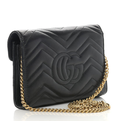 Gucci Calfskin Matelasse GG Marmont Chain Wallet Black 3 of 14