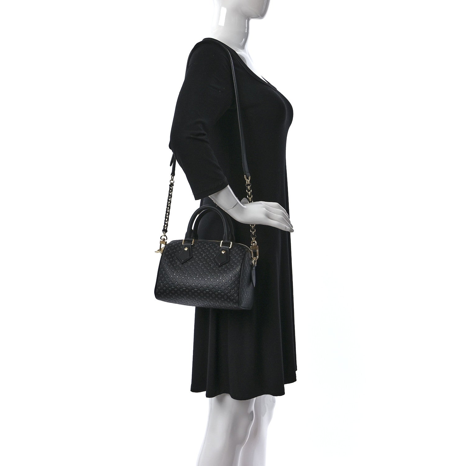 Louis Vuitton Calfskin Nanogram Embossed Speedy 20 Black 2 of 8