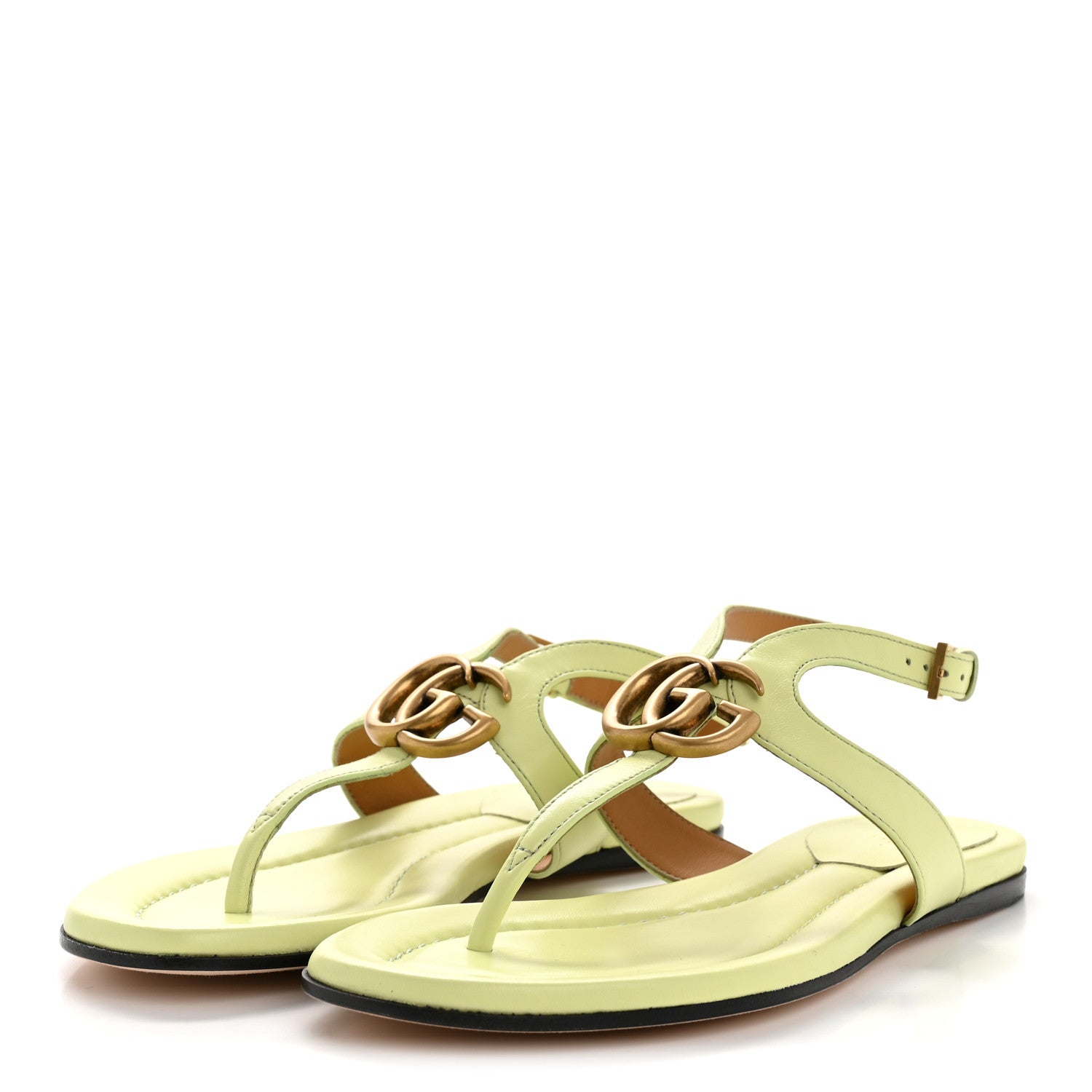 Gucci Calfskin Double G Thong Flat Sandals 35 Pistachio Green 4 of 9