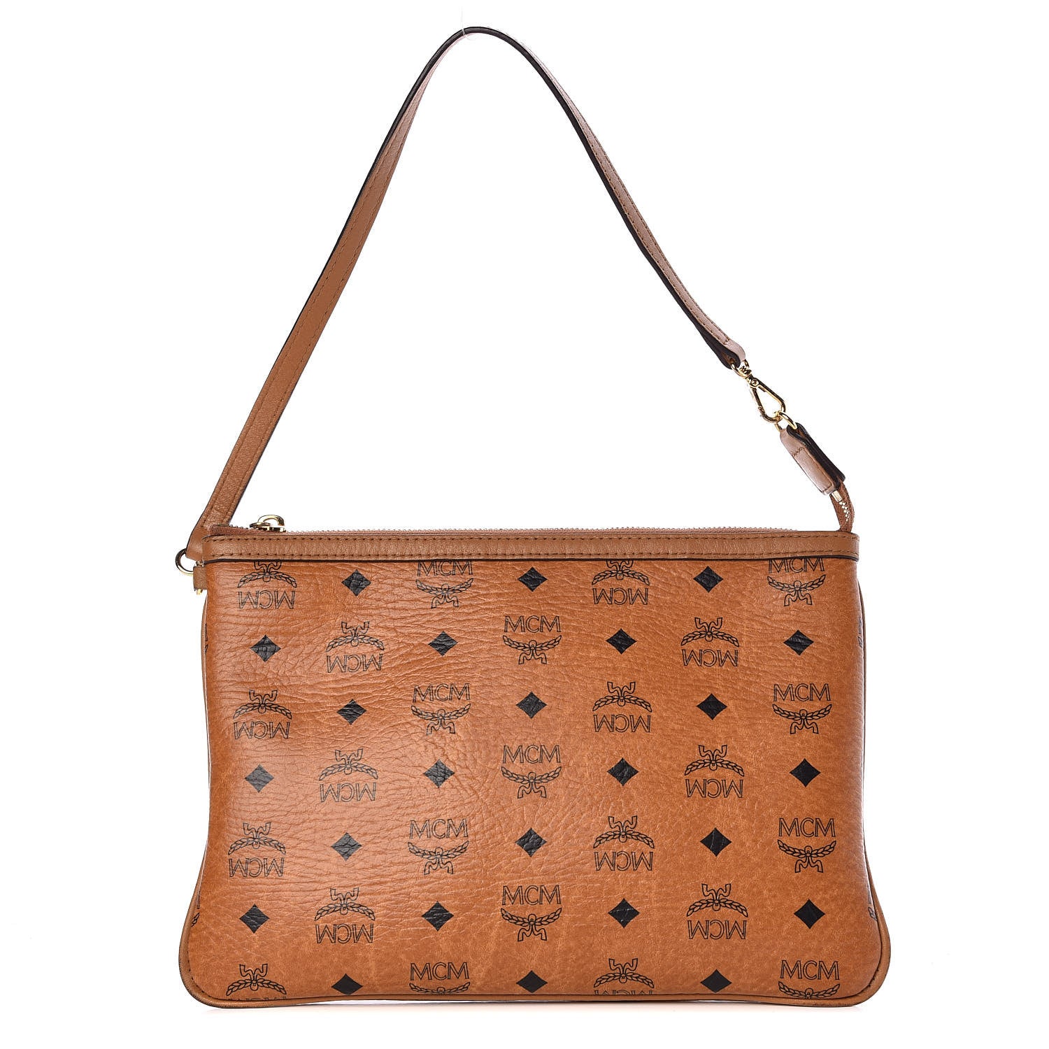 MCM Visetos Medium Stark Wristlet Pouch Cognac 1 of 12