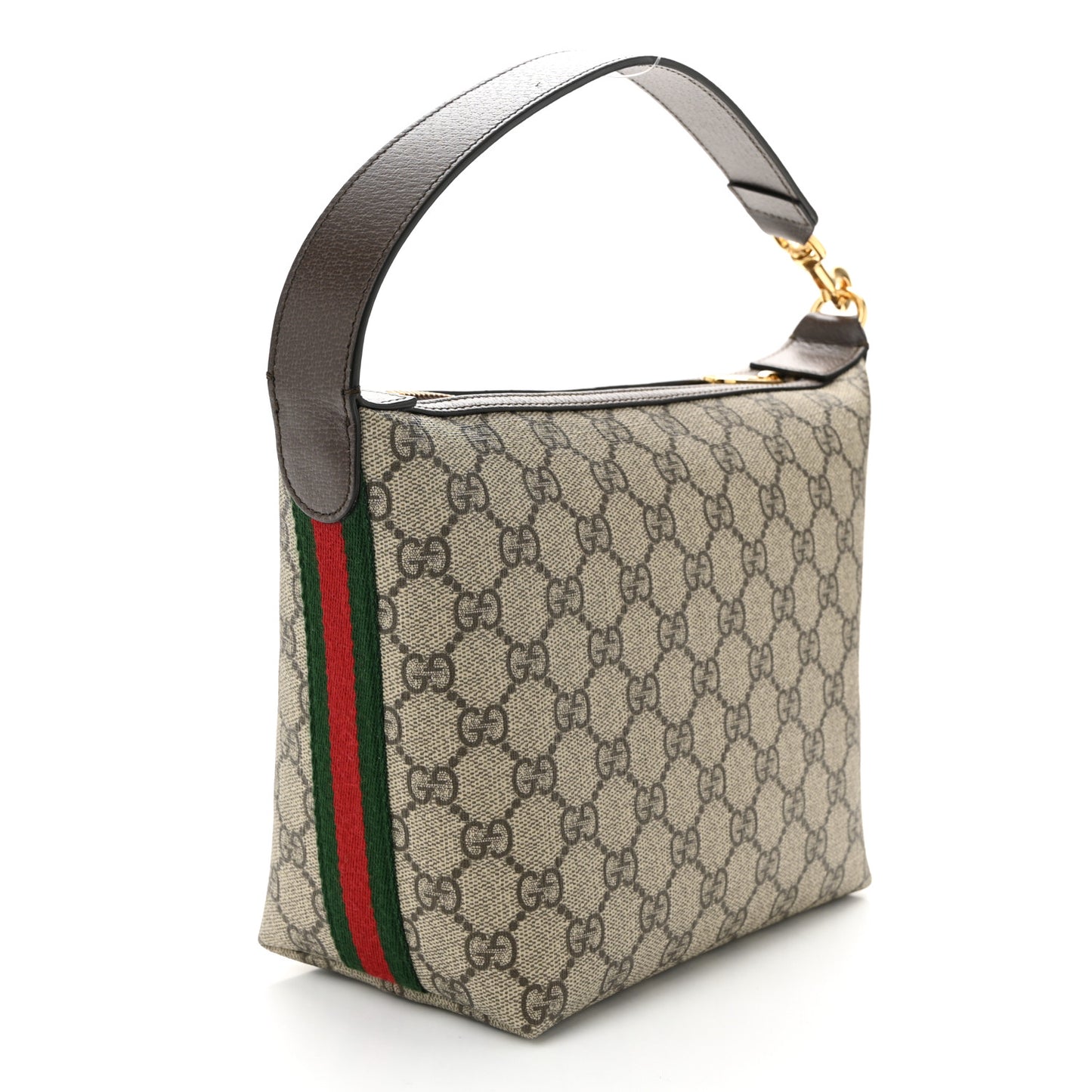 GG Supreme Monogram Textured Calfskin Web Super Mini Ophidia Shoulder Bag Beige Ebony New Acero