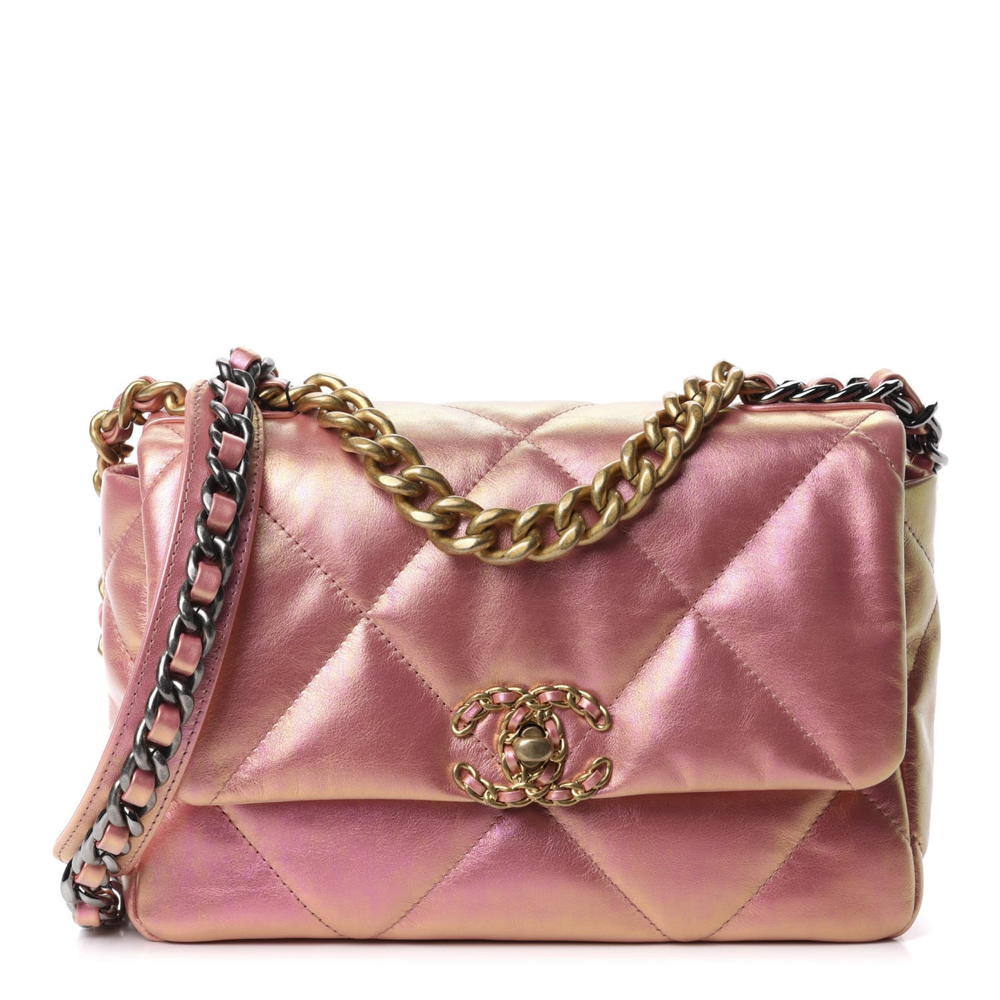 Iridescent Calfskin Quilted Medium 19 Flap Pink
