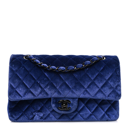 Chanel Velvet Quilted Medium Double Flap Navy Blue 1 of 11