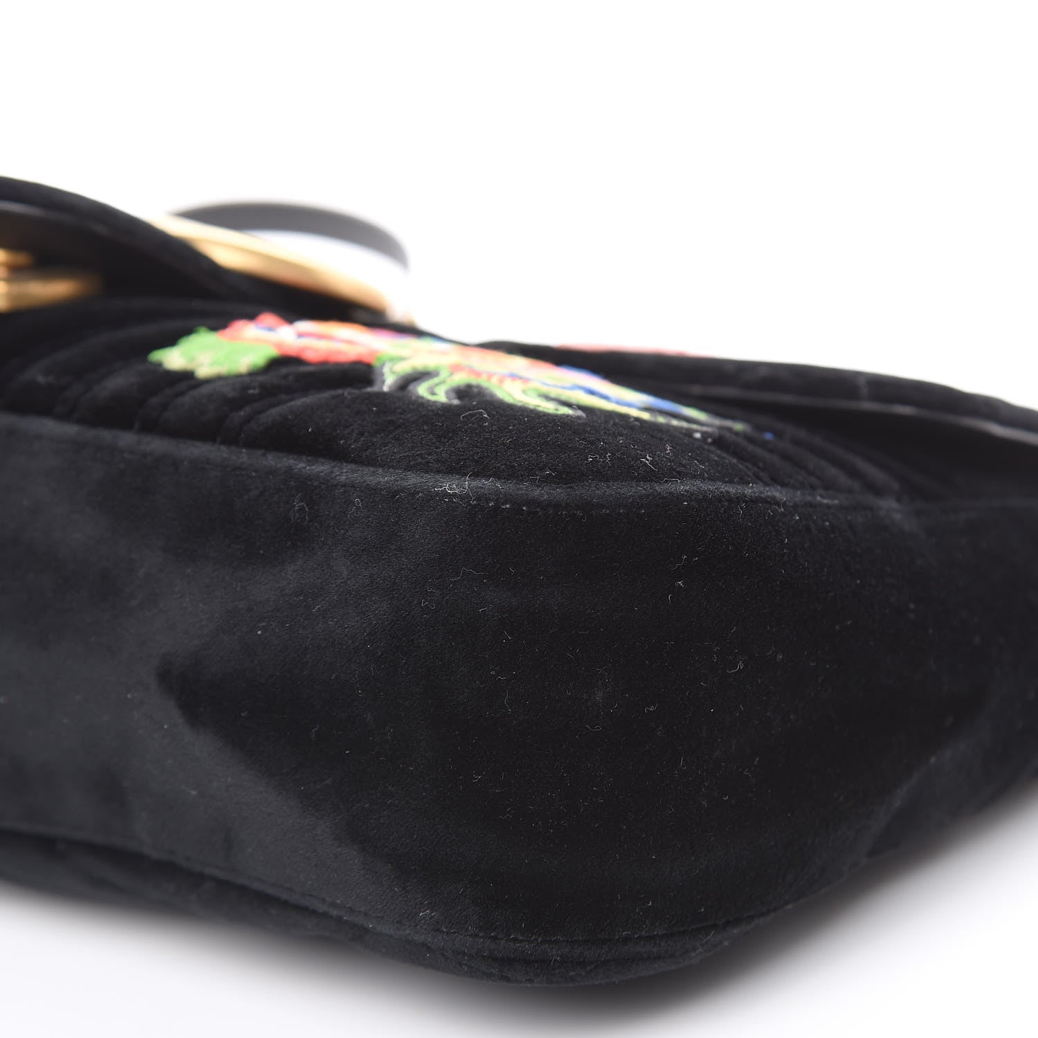 Gucci Velvet Matelasse Dragon Embroidered Medium GG Marmont Shoulder Bag Black 10 of 13