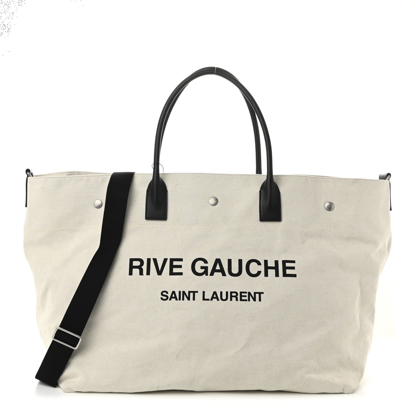 Linen Calfskin Rive Gauche Maxi Tote  Grege et Noir