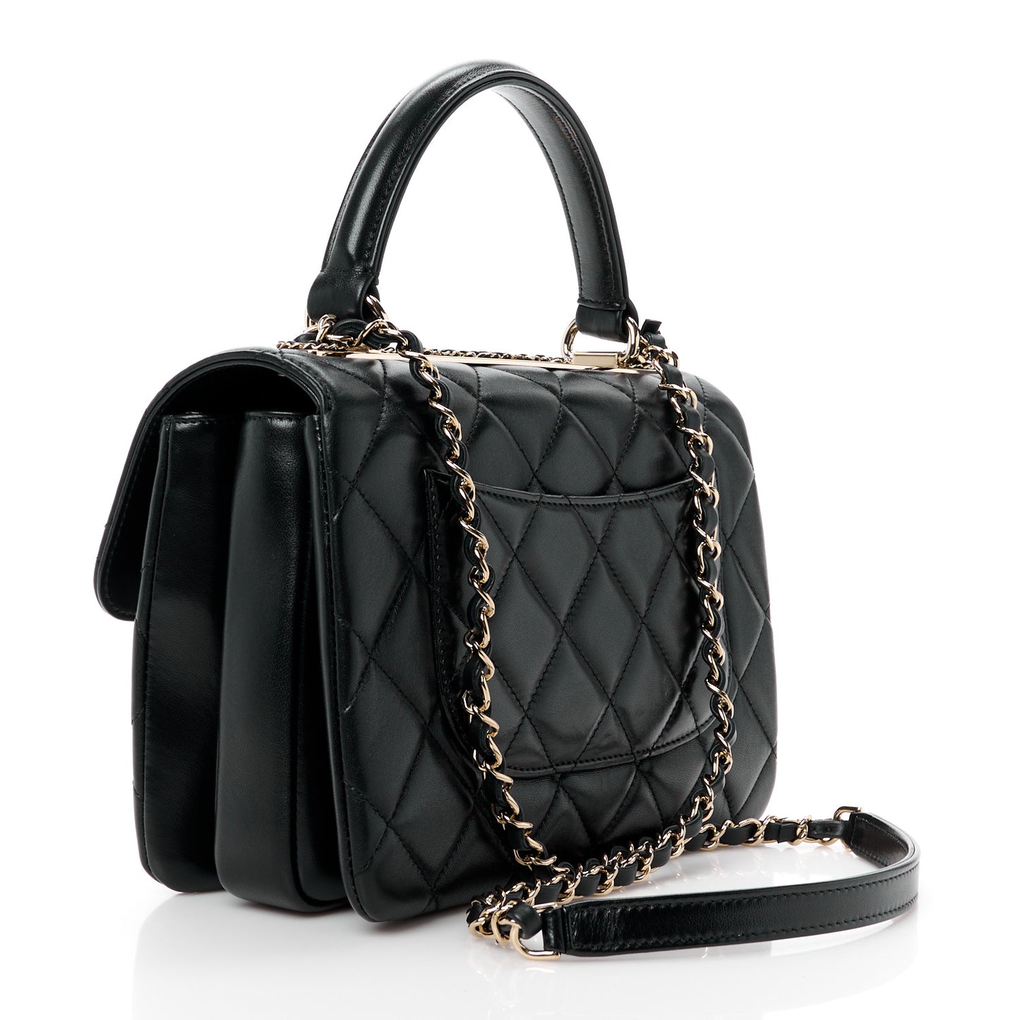 Lambskin Quilted Small Trendy CC Chain Dual Handle Flap Bag Black
