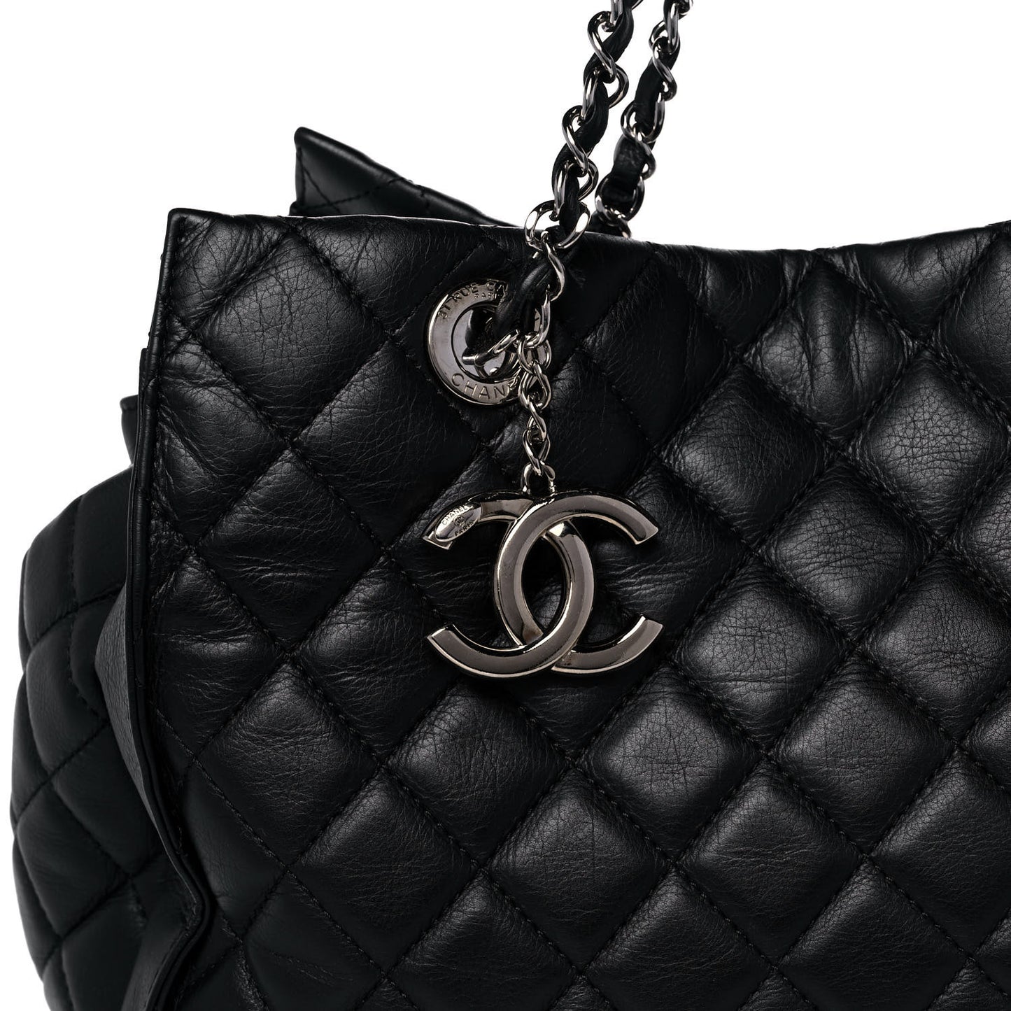 Calfskin Quilted Large Chic and Soft Shopping Tote Black