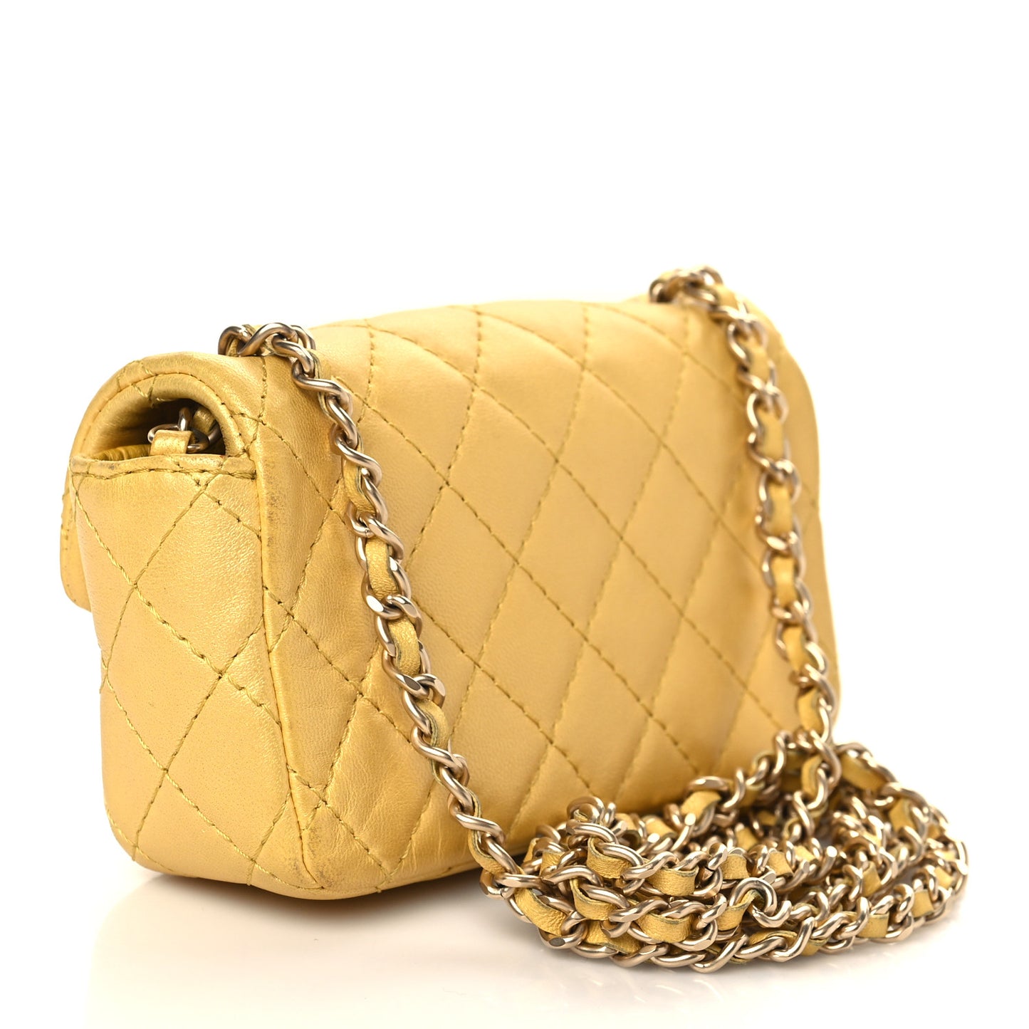 Iridescent Lambskin Quilted Extra Mini Precious Jewel Flap Yellow