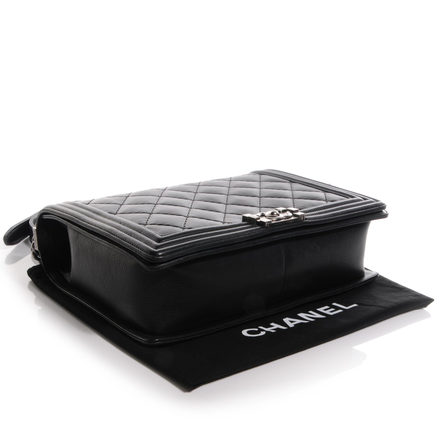 Calfskin Quilted Large Boy Flap Black
