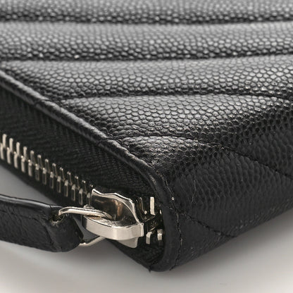 Chanel Caviar Chevron Quilted Large Gusset Zip Around Wallet Black 8 of 9
