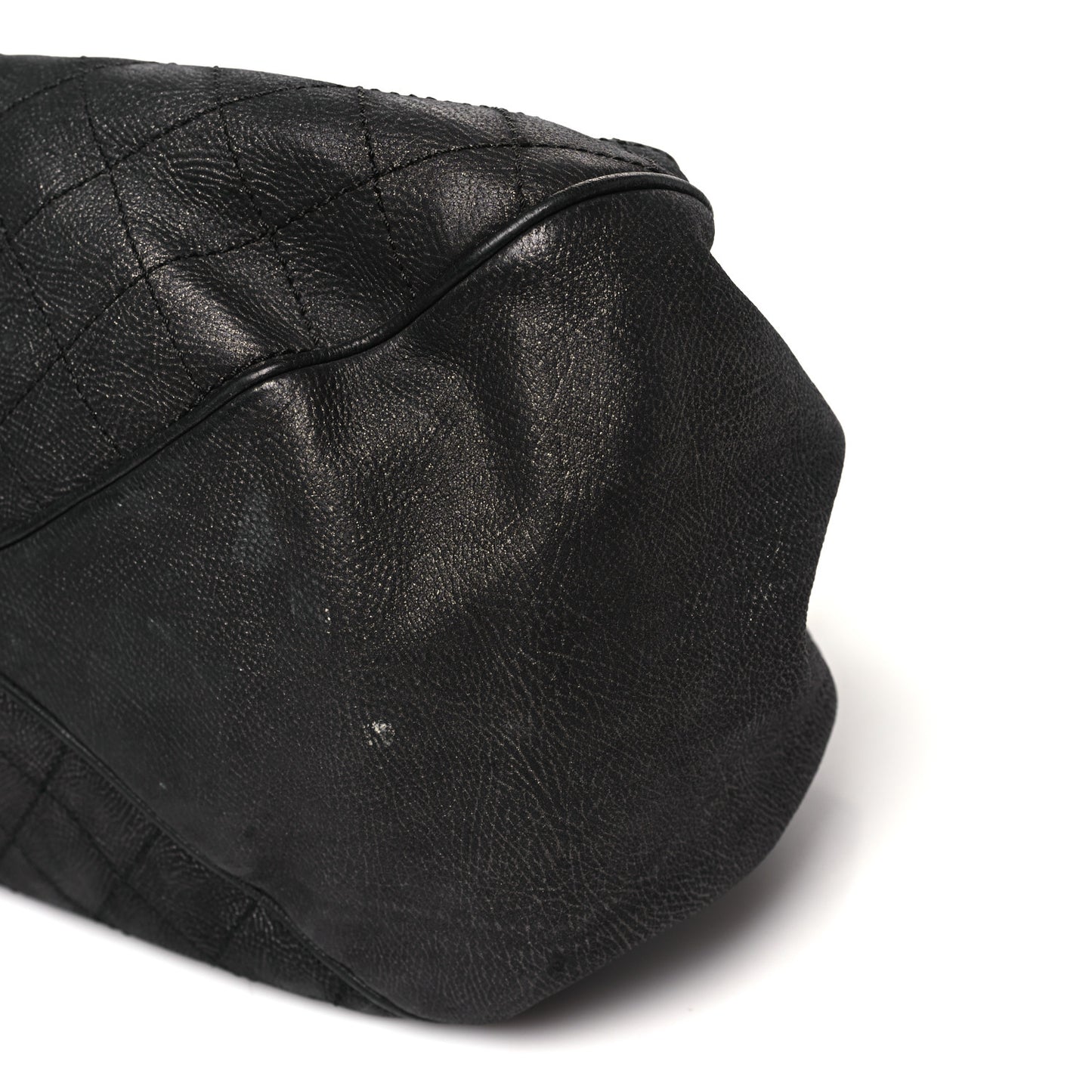 Iridescent Grained Calfskin Stitched Accordion Tote Dark Grey