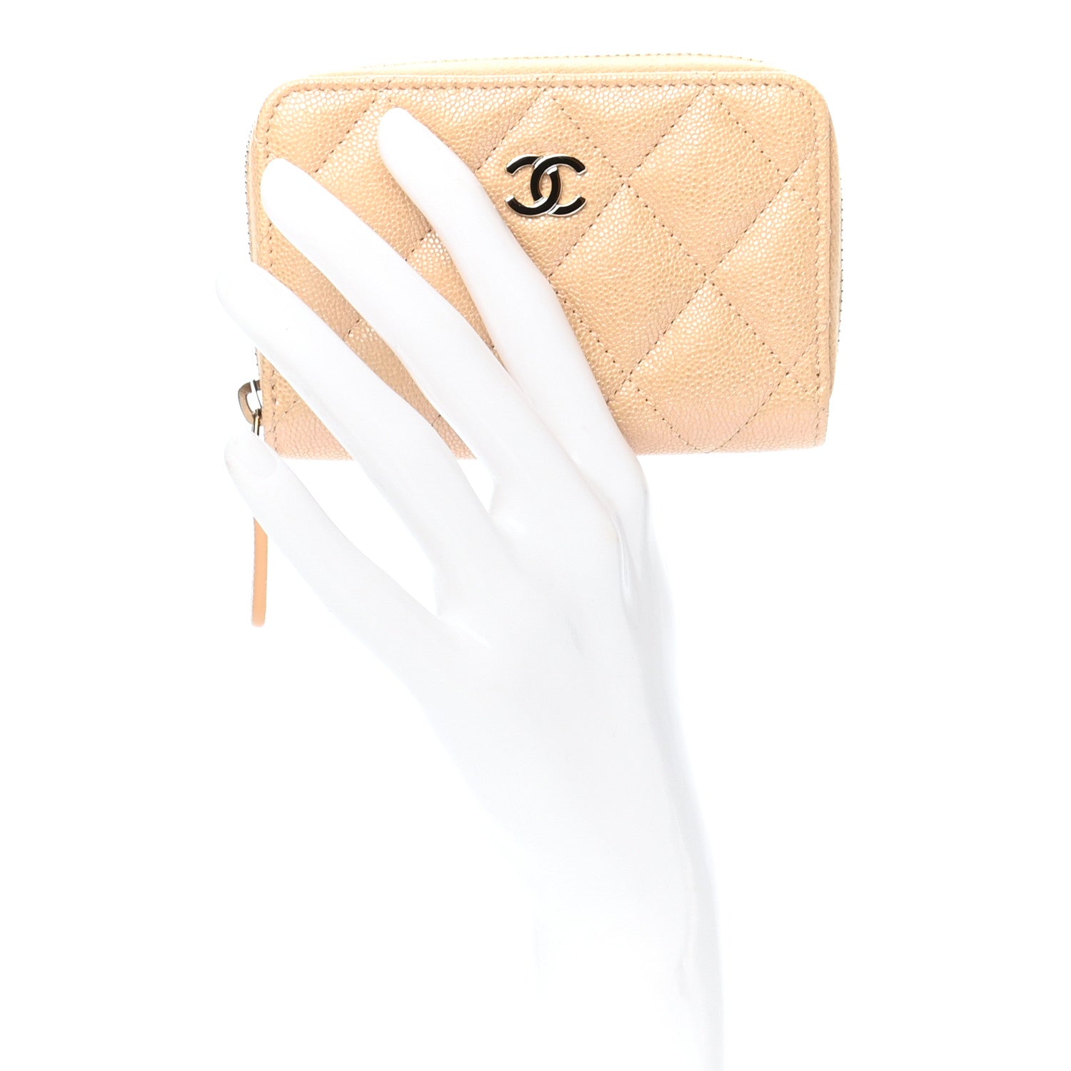 Chanel Iridescent Caviar Quilted Zip Around Coin Purse Beige 2 of 8
