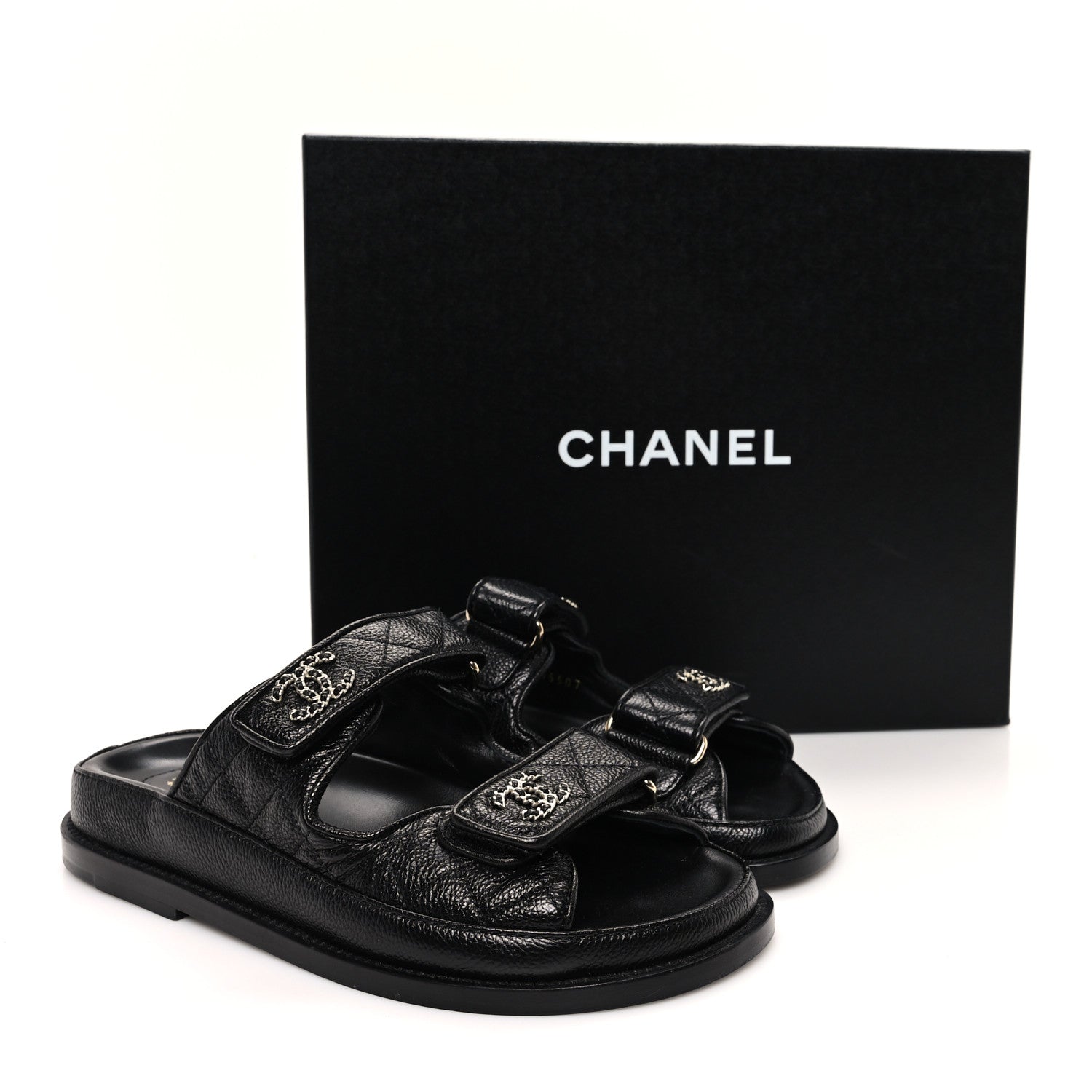 Chanel Grained Calfskin Velcro Dad Sandals 35 Black 11 of 11