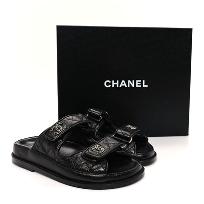 Chanel Grained Calfskin Velcro Dad Sandals 35 Black 11 of 11