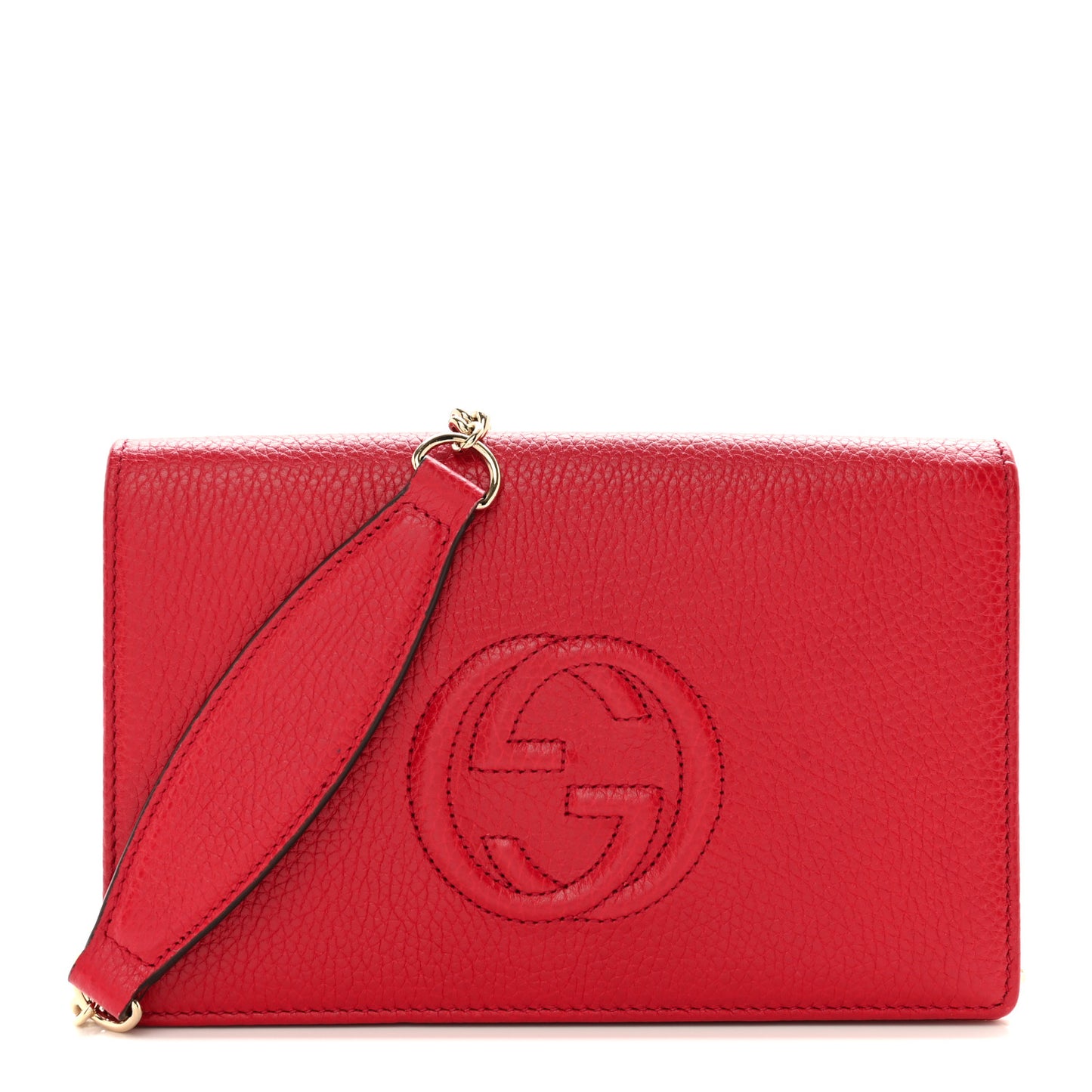 Pebbled Calfskin Soho Wallet on Chain Hibiscus Red