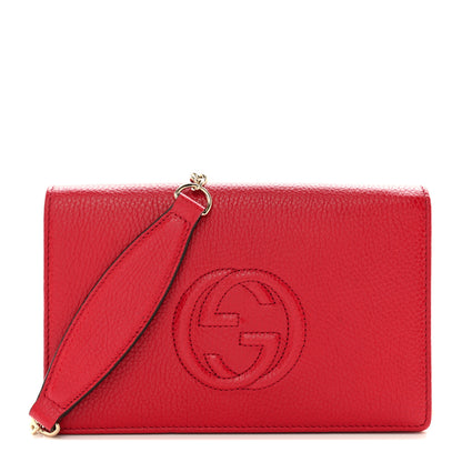 Gucci Pebbled Calfskin Soho Wallet on Chain Hibiscus Red 1 of 10